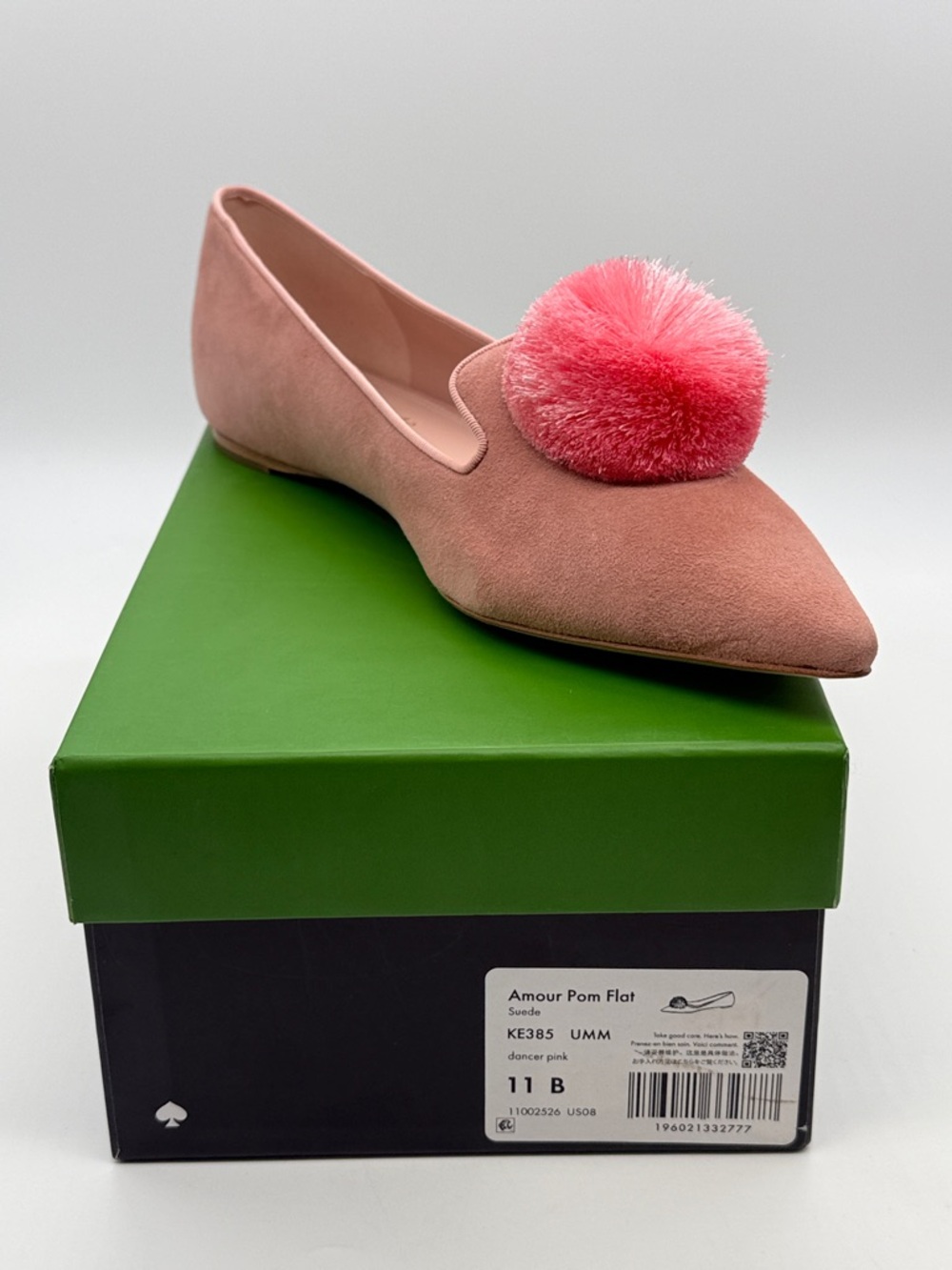 kate spade dancer pink suede pointed pompom flat